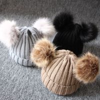 2019 New Baby Hat With Pompom Solid Color Knitted Hat Winter Warm Kids Hat