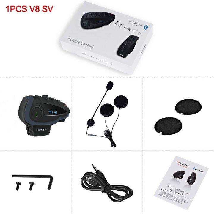 V8 1200M Bluetooth Motorcycle Helmet Interphone Headset NFC