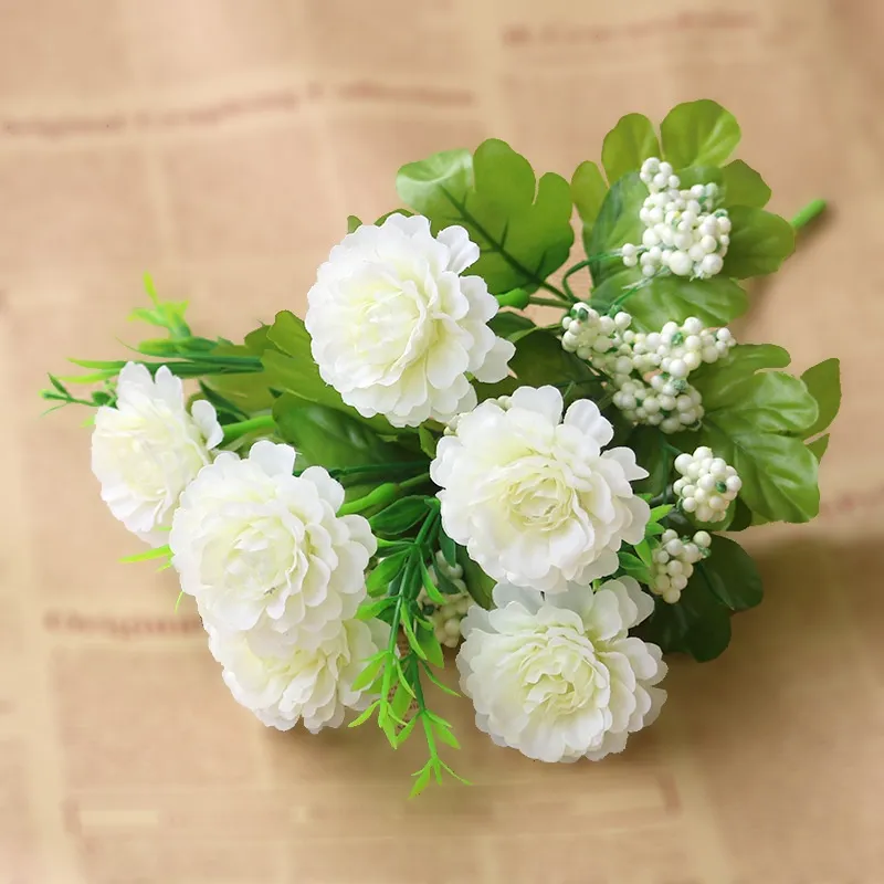 Artificial Flowers,Fake Silk Mini Peony Wedding Decoration Bouquet Decor  Plastic Flower Arrangements Table Centerpieces 