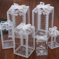 5pcs Christmas Clear PVC Box Packing Wedding Favor Cake Packaging Chocolate Candy Dragees Apple Gift Event Transparent Gift Box