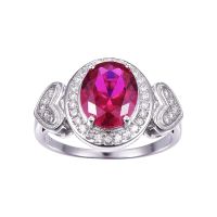 Cushion 3ct Red Created Rubies Solitaire Engagement Ring For Women Genuine 925 Sterling Silver Jewelry Fine Ring