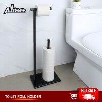 ۞ Toilet Roll Holder FreeStanding Black Toilet Paper Holder for Bathroom304 Stainless Steel Poles 12MM Thick Tempered Glass Base