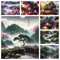 Cherry 5D DIY Diamond Painting Kit Waterfall Landscape AB Full Diamond Mosaic Embroidery Cross Embroidery Home Decoration