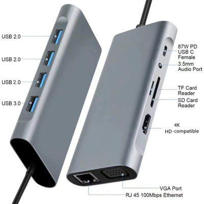 4K อะแดปเตอร์ Type-C ที่รองรับ HDMI Tfsd Card Reader 11 In 1 5Gbps Transmission Ethernet VGA Port สำหรับ สำหรับแล็ปท็อปโน้ตบุ๊ค