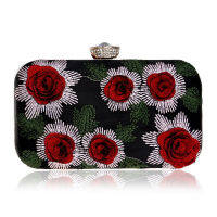 Fashion Women Evening Clutch Bag Shoulder Party Black Velvet Red Black Floral Designer Clutch Crossbody Handbag