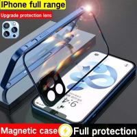 ZZMA Phone Case For 11 12 13 X XS Pro Max XR Mini Case New 360° Full Protection Magnetic Adsorption Glass Cover