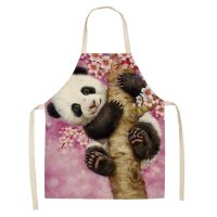 Parent-child Kitchen Apron Cartoon Cat/Panda/Tiger Printed Sleeveless Cotton Linen Aprons for Men Women Home Cleaning Tools