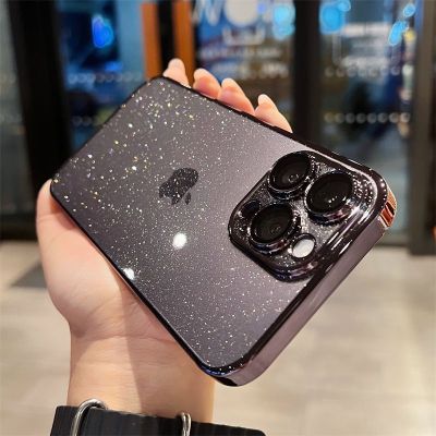 Luxury Electroplated Glitter Lens Protection Hard Case For iPhone 11 12 13 14 15 Pro Max Plus Transparent Cover