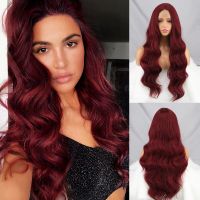 Wine Red Long Big The Water Ripple Wig Black Wig Halloween Cosplay Wig For Women Synthetic Hair Heat Resistant Temperature Fiber Wig  Hair Extensions