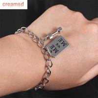 CREAMSD สร้อยข้อมือดัมเบลทรงสี่เหลี่ยมโซ่มือใส่บัตรได้ทั้งผู้ชายและผู้หญิงมีบุคลิกที่กำไลคู่ได้