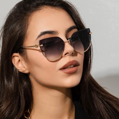 แว่นตากันแดดเอียงไร้ขอบแบรนด์นักออกแบบวินเทจสำหรับผู้หญิง,แว่นตาแฟชั่นสำหรับผู้หญิงทันสมัย UV400