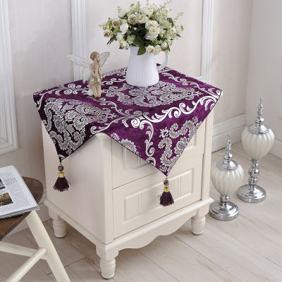 Top-grade European bedside cabinet cover hot stamping silver flower Luxurious classical tablecloth black table covers