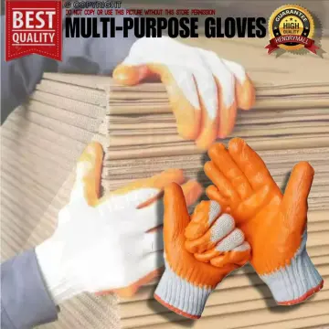 LATEX COATED ORANGE RUBBER SAFETY WORK GLOVES MENS BUILDERS GARDENING 24  PAIRS