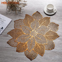 Holaroom Lotus F Lower พีวีซี Bronzing กลวง Placemat อาหารตะวันตกเบาะตารางตกแต่งเสื่อสำหรับร้านอาหารครัว Antislip แผ่น