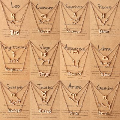 Twelve Constellations Letter Pendant Necklace Female Zodiac Charm Constellation Necklace Set Paper Card Pendant Necklace