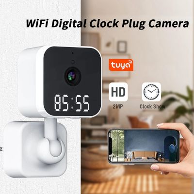 Tuya Wifi Camera with Digital Clock Indoor Home Security Night Vision Video Surveillance Wireless Motion Camera