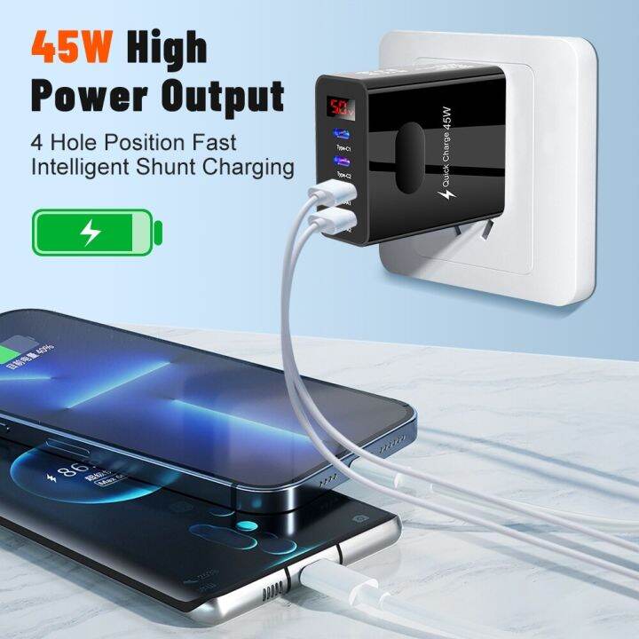 ข้อเสนอพิเศษชาร์จเครื่องชาร์จ-usb-เร็ว45วัตต์4พอร์ตพิมพ์-c-qc-3-0เครื่องชาร์จติดผนังสำหรับ12-13โทรศัพท์มือถืออะแดปเตอร์ชาร์จในรถยนต์