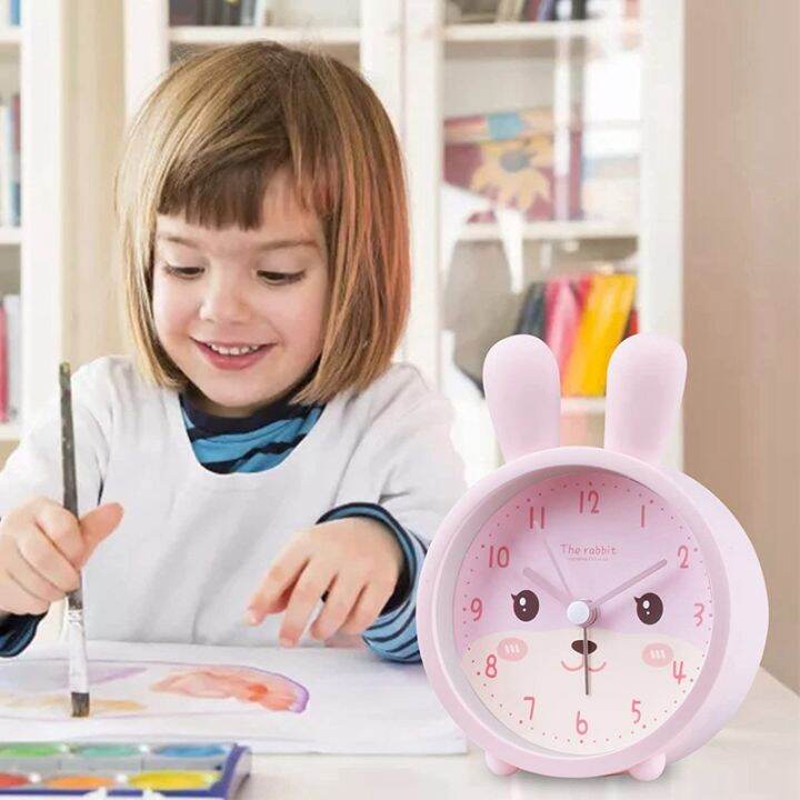 childrens-alarm-clock-for-girls-without-ticking-rabbit-childrens-alarm-clock-silent-alarm-clock-with-light-student