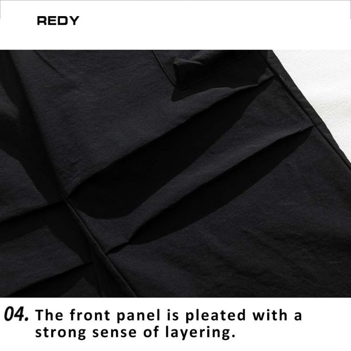 redy-กางเกงทำงานชายสามมิติมีกระเป๋าอัดพลีทกางเกงหลวมทรงตรงที่ทันสมัย