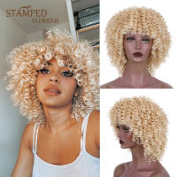 Stamped Glorious Synthetic Wigs Short Blonde Wig Afro Kinky Curly Wigs With Bangs For Black Women Blonde Cosplay Highlight Wigs