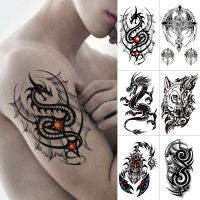 กันน้ำชั่วคราว TATTOO สติกเกอร์มังกรหมาป่าแมงป่องแฟลช TATTOO Men เปลวไฟสีดำ Totem Body Art Transfer รอยสักปลอมผู้หญิง-KEOIR MALL