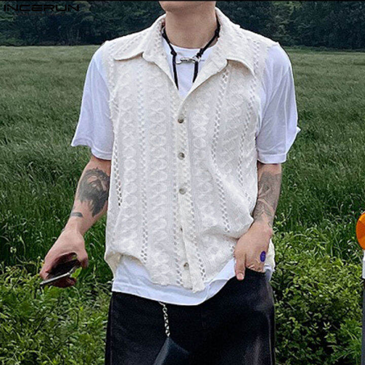 incerun-เสื้อแขนกุดกลวงออกลายดอกไม้สำหรับผู้ชาย-เสื้อเสื้อลูกไม้วินเทจปกอเนกประสงค์-สไตล์เกาหลี