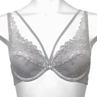 Annebra บราเสริมทรง ตะขอหลัง คอวี มีโครง เสริมฟองน้ำ Push up Mold bra V Neck รุ่น AB1-568 สีเทา