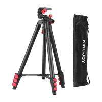 KINGJOY VT-832 Portable Photography Tripod Stand Aluminum Alloy 2kg Load Capacity 1/4 Inch Screw Connector Max. Height 131cm Middle Axis with Carry Bag Black