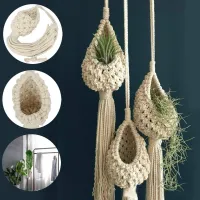 Boho Macrame Air Plant Hanger Tillandsia Hanging Basket Rope Holder Flower Home Decor