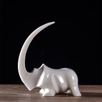 Abstract Porcelain Rhino Figurine Handmade Ceramics Rhinoceros Miniature Wildlife Decor Souvenir Gift Craft Ornament Accessories