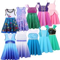 Kids Disney Summer Dress Encanto Mirabel Isabel Frock Girls Ariel Party Costume Elsa Anna Jasmine Vestidos Child Casual Sundress