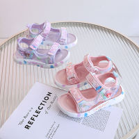 2023 Summer New Pu Sole Medium Size Flashing Light Childrens Shoes Childrens Sandals Online Girls Beach Shoes 7435