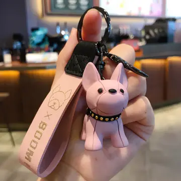 Men's Car Punk French Bulldog Keychain PU Leather Dog Keychains Fashion for  Women Bag Pendant Jewelry Trinket Key Ring Key Chain