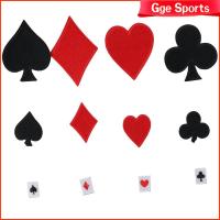 GGE SPORTS 24pcs เหล็กบนเย็บ แพทช์โป๊กเกอร์ โพลีเอสเตอร์ หัวใจสีแดงสีดำ แผ่นรีดสำหรับเล่นเกม จอบโป้กเกอร์ ลาสเวกัสปัก appliques เสื้อผ้าดีไอวาย