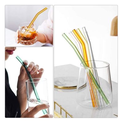 Reusable Glass Straws, Bent Glass Drinking Straws with 2 Cleaning Brushes, Straws for Smoothies,(Multicolor, 12 Pack)