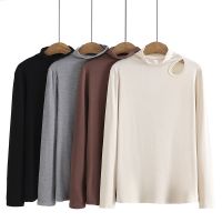 【มีไซส์ใหญ่】Plus Size XL-5XL Womens High Collar Knitted Spring Autumn Shirts Oversized Slim Muslimah Fashion Tops