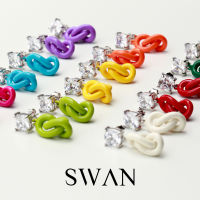 SWAN - Enamel Tie Knot Earring ต่างหูเงินแท้ ชุบสี enamel ต่างหูสีสันสดใส ใส่แล้วไม่แพ้ ฝังเพชร์คิวบิคเซอร์โคเนีย cubic zirconia