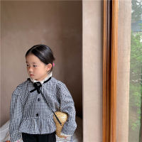 Korean childrens clothing  autumn new girls coat kids plaid lace collar short jacket