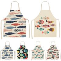 1Pcs Cartoon Fish Pattern Cleaning Colorful Aprons Home Cooking Kitchen Apron Cook Wear Cotton Linen Adult Bibs 53*65cmWQL0020