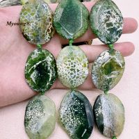 Large Faceted Green Dragon Veins Agates Stone Slice Pendant Beads For DIY Jewelry Making MY230515