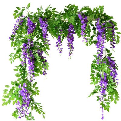 7ft 2m Flower String Artificial Wisteria Vine Garland Plants Foliage Outdoor Home Trailing Flower Fake Flower Hanging Wall Decor Spine Supporters