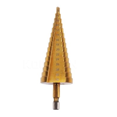 ﹉☂♘ 4-32 mm HSS Titanium Coated Step Drill Bit Drilling Power Tools for Metal High Speed Steel Wood Hole Cutter Step Cone Drill