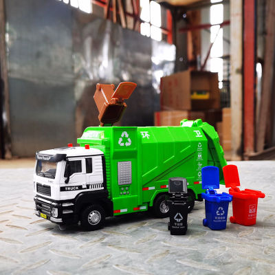 Jiaye 1/50 Alloy Engineering Vehicle Sanitation Rubbish Collector Transport Truck Container Truck Warrior Acoustic And Lighting Toys Boxed