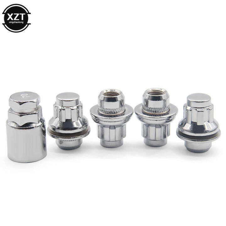 1 Set Car Chrome Antitheft Wheel Screw Bolt Lock Nut Key Adapter for