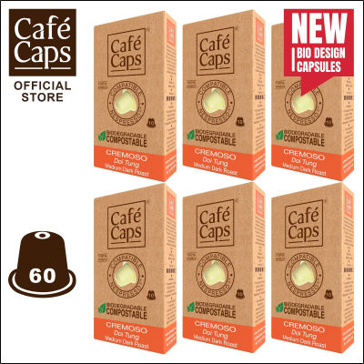 Cafecaps - แคปซูลกาแฟ Nespresso Compatible Cremoso (6 กล่อง X 10 แคปซูล) -กาแฟคั่วเข้มกลาง อาราบิก้าจากดอยตุง ประเทศไทย - แคปซูลกาแฟใช้ได้กับเครื่อง