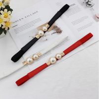 1 Pc Temperament Retro Pearl Pair Buckle Thin Belt Ladies Dress Elastic Elastic Waist Belt Hook Narrow Waist Seal Accessories Belts