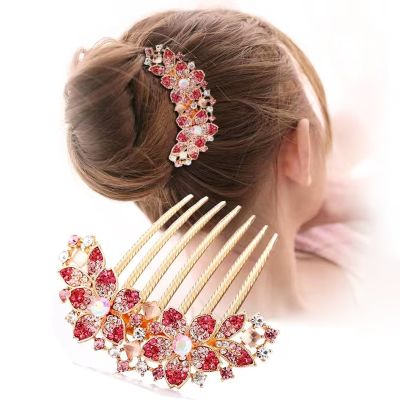 New Golden Hair Comb Colorful Crystal Flower Hair Accessories Gifts for Adult Women Metal Hair Clips Fashion Accessories