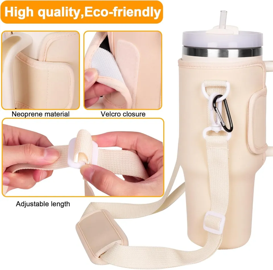 Nuovoware Water Bottle Holder, Fits Stanley Carrier Bag Quencher H2.0, 40OZ  Bottle Holder with Adjustable Shoulder Strap, Neoprene Water Bottle Bag for  Hiking Travelling Camping, Rose Quartz Color 