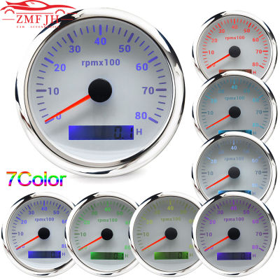 7สี Backlight 85มม. Tachometer Gauge Marine เรือ RPM Meter Gauge LCD Tacho Digital Hour Meter 6000 8000 RPM สำหรับเรือรถ