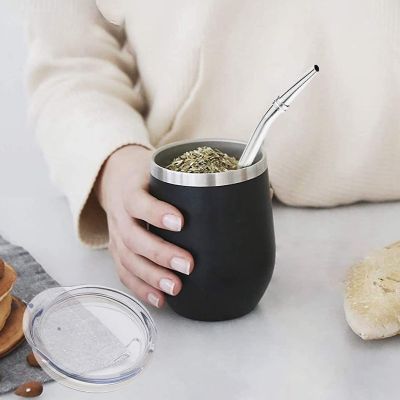 Double-Wall Stainless Yerba Gourd Mate Tea Set Coffee Cups Water Mate Tea Cup with Lid Spoon Straw Bombilla Head Filter Brush